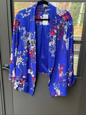 torrid Cobalt Blue Floral Open Blazer